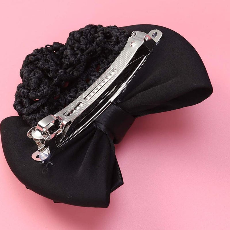 Minkissy Black Hair Clip Set: Snood Net, Flower Bun Cover, Bowknot Mesh Clip, Hair Flower Net Bag Headdress for Office Girls - Image 5